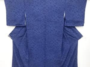 未使用品　本藍型染　切りばめ風　花更紗模様　小紋着物